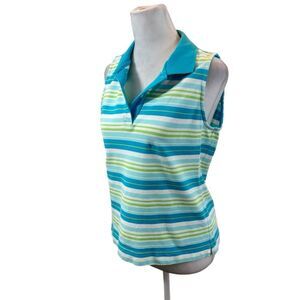 Vintage Ladies New York Laundry Brand Sleeveless Striped Polo Top Size PL‎
